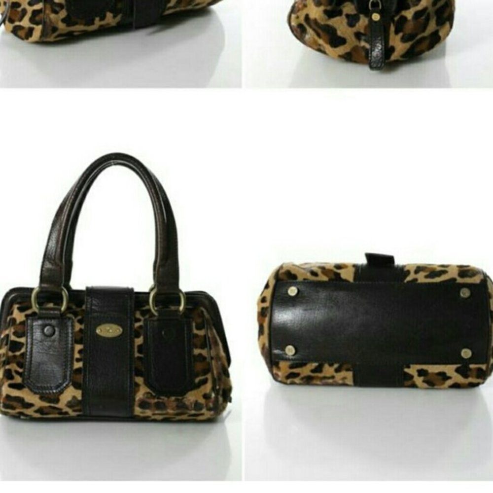 Ella Leopard Brown Beige Leather Pony Brass Satche - Picture 4 of 5